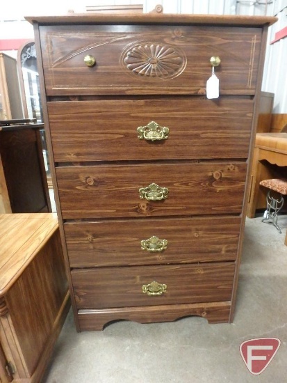 Wood dresser/storage cabinet, 5 drawers, 49inHx30inWx16inD