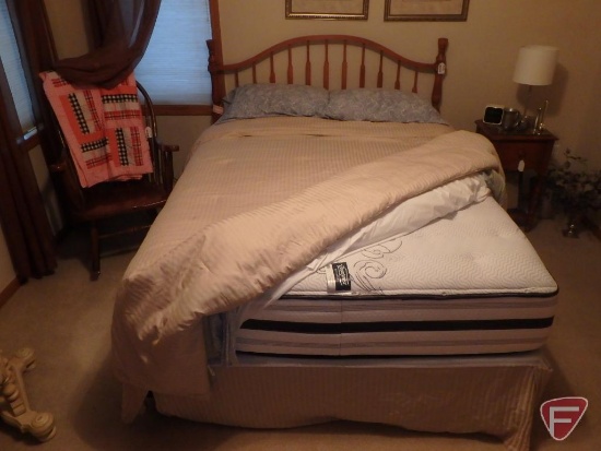 Wood headboard and rails, 62inW, Beautyrest Recharge Thompson Way Plush bed set, all linens.