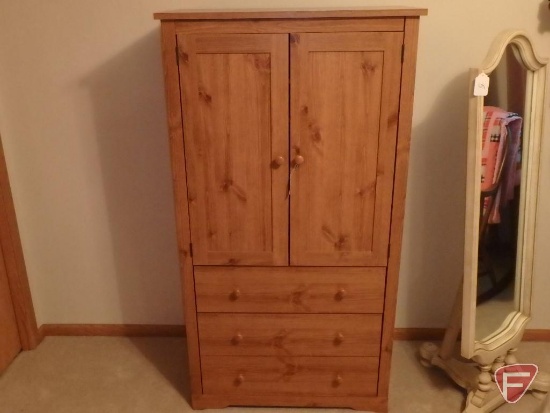 Wood entertainment center with 3 drawers, 60inHx33inWx17inD