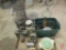 Wire milk crates, egg basket, glass water jug, (2) enamel pots, Chatillon hanging scale