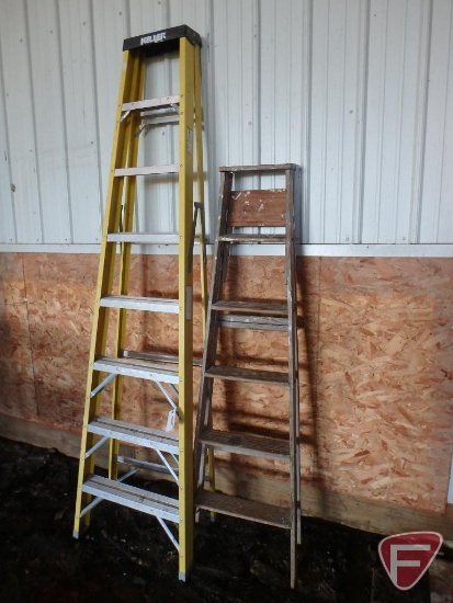 8' Keller fiberglass step ladder and 6' wood step ladder