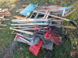Yard/garden tools: plastic manure forks, 5' aluminum step ladder, post hole auger