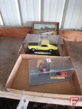 1969 Ford Mustang model car and (2) 1969 Ford Mustang toy cars both in displays