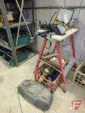 Folding work stand, halogen work lights, Sony radio, (2) propane soldering tool, striker, heat lamp