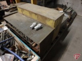 (3) Parts bins with contents: bolts, engine block caps, pipe fittings, nuts, keys, O-rings,