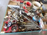Crate and contents: ready rod, nuts, bolts, washers, chain, hangers, pulleys