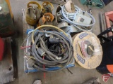 Contents of pallet: electrical boxes, heavy cable, rubber seal trim lock, 1-gallon propane tanks