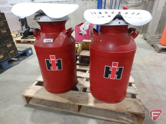 (2) International Harvester themed milk cans with tractor seats