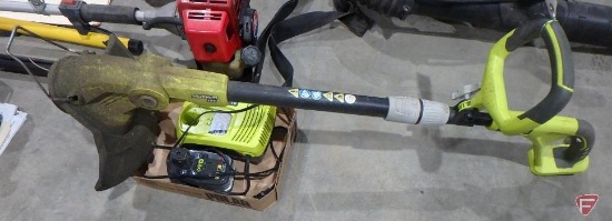 18v Ryobi cordless weed trimmer, charger, and battery