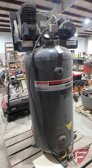 Sanborn 60 gallon air compressor, model G500BPL300, 5hp, 230v, 15amp, single stage, air hose