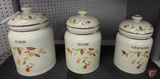 Genuine China Specialties Ltd Edition Kitchen Collectible canister set in autumn leaf-like pattern.