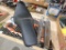 Harley Davidson motorcycle seat, (2) mufflers, and H D floor mat