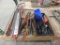 Bolt cutter, pry bars, nut drivers, screw drivers, level, squares