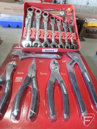 Gearwrench ratcheting open end wrenches and Husky 4pc pliers set with wrench