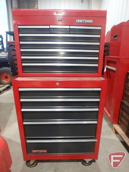 2pc Craftsman tool chest on casters, 13 drawer total