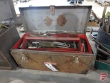 Craftsman metal tool box and contents: box end wrenches, adjustable pliers, hammers, screw drivers