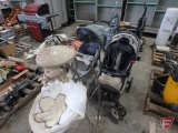 (2) strollers and baby holder