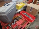 Hand saws, Stanley Bostitch air brad nailer, brace and bits, poly tool box, hardware