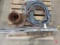 Antique smelting pot with burner, air hose, (2) bolt cutters, level, and straight edge