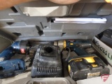 Ryobi cordless power tools: 18v drill, 18v charger, 18v flashlight, (1) battery, and case