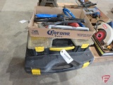 (2) Miega crimpers, filter wrenches, hole cutter, drill shear attachment, plumbing pipe clamps