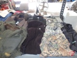 Insulated jackets and sweaters, some camouflage; sizes: M, 2XL, 3XL