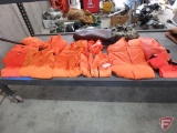 Blaze orange hunting jackets, pants, XL coveralls, shirt; camouflage overalls and bag