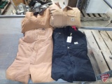 Old Mill 2XL overalls, Carhartt 50x30 insulated overalls, Carhartt jacket, and other 2XL jacket