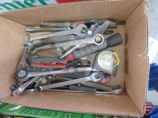 Combination wrenches, 1/2" ratchet and breaker bar, claw hammer, pliers and more
