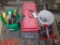 Snips, pliers, adjustable wrenches, pry bars, wire cutters hammer, saw, empty tool boxes, saws