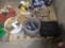 Wagner paint system, radio, dust pan, pail with tool pouches, roofing brackets,