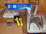 Lenox pipe saw, Midwest snips, vise grip soft pads, Malco pipe and duct holders, impact chisel