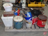 Styrofoam coolers, small tackle box, jiggle stix, Minnesota fishing guide, ice hole scoops