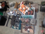 Air compressor, tool box, tape measures, masonry tools, crop sickles