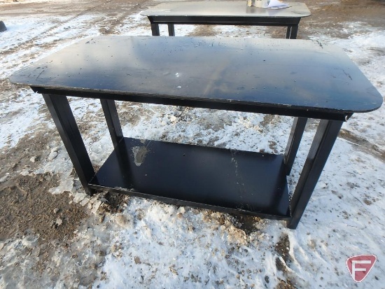 Welding work table with under shelf, adjustable feet, and 1/4" top