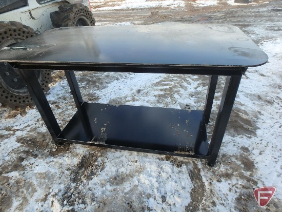 Welding work table with under shelf, adjustable feet, and 1/4" top