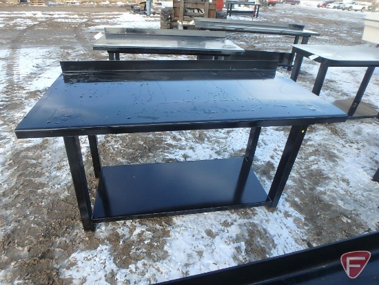 Welding work table with under shelf, 3" backsplash, and 1/16" top