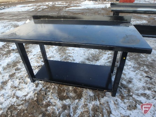 Welding work table with under shelf, 3" backsplash, and 1/16" top