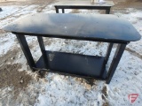 Welding work table with under shelf, adjustable feet, and 1/4