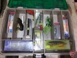 5 Tine fish spear, fishing tackle box with tackle and several rapala lures