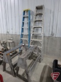8' Werner aluminum folding step ladder and 8' Werner fiberglass ladder