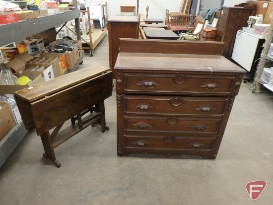 Vintage dresser/storage cabinet 41"W x 19"D x 42"H; drop-leaf table. 2 pcs