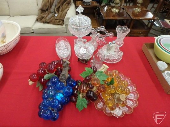 Glassware: candle holder, vase, candy/relish tray, deviled egg tray, grapes