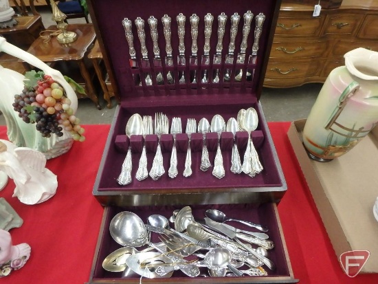 (44) pcs Sterling flatware and other plated flatware, most monogrammed, in wood case