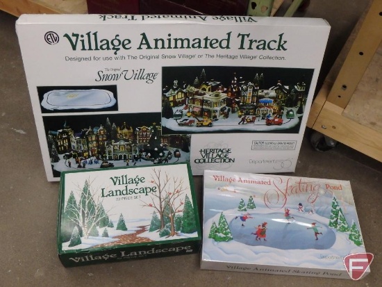 Dept 56, Village Animated Track, Animated Skating Pond, and Village Landscape. 3 pcs