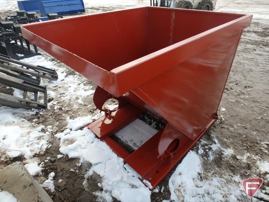 Material dump box with trip dump, fork pockets