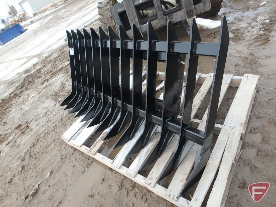 69" Root/debris rake skid steer attachment with universal quick attach mount
