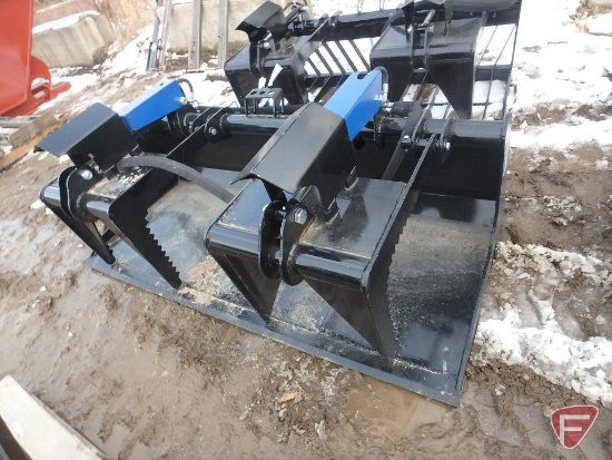 78" Solid floor dual cylinder grapple bucket skid steer attachment, universal quick attach mount