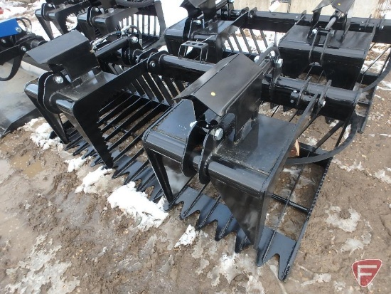 76" Skeleton dual cylinder grapple skid steer attachment, universal quick attach mount
