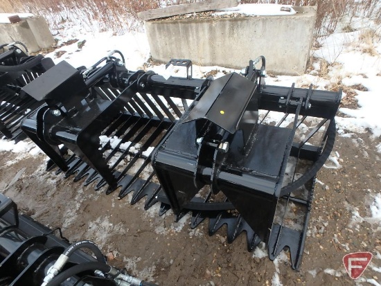 76" Skeleton dual cylinder grapple skid steer attachment, universal quick attach mount